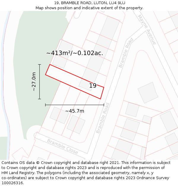 19, BRAMBLE ROAD, LUTON, LU4 9LU: Plot and title map