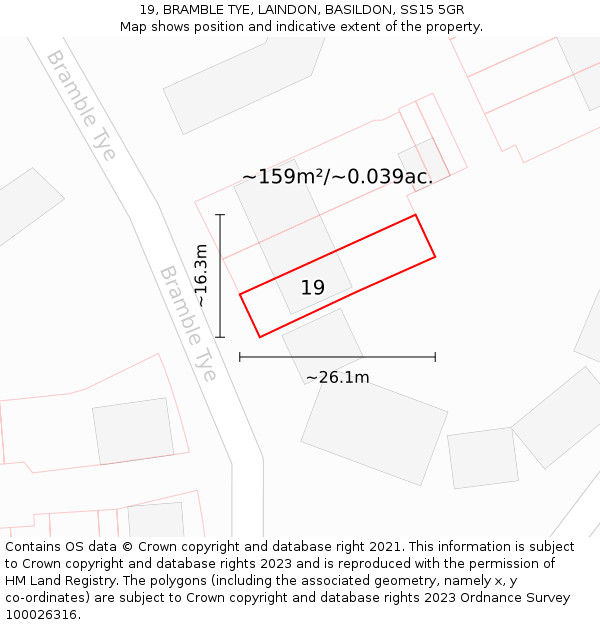 19, BRAMBLE TYE, LAINDON, BASILDON, SS15 5GR: Plot and title map