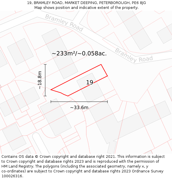 19, BRAMLEY ROAD, MARKET DEEPING, PETERBOROUGH, PE6 8JG: Plot and title map