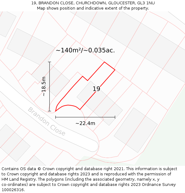 19, BRANDON CLOSE, CHURCHDOWN, GLOUCESTER, GL3 1NU: Plot and title map