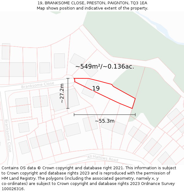 19, BRANKSOME CLOSE, PRESTON, PAIGNTON, TQ3 1EA: Plot and title map