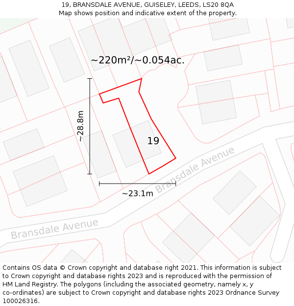 19, BRANSDALE AVENUE, GUISELEY, LEEDS, LS20 8QA: Plot and title map