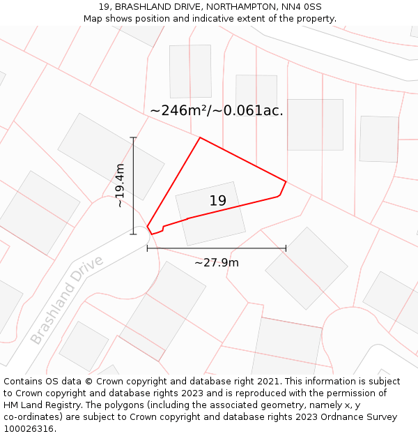 19, BRASHLAND DRIVE, NORTHAMPTON, NN4 0SS: Plot and title map