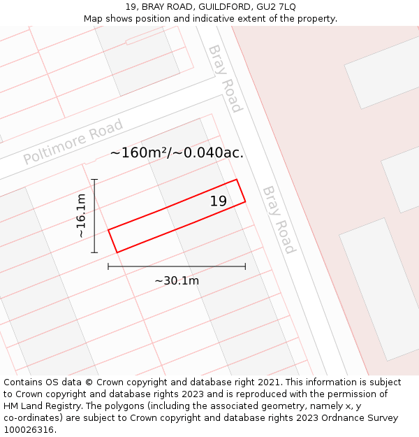 19, BRAY ROAD, GUILDFORD, GU2 7LQ: Plot and title map