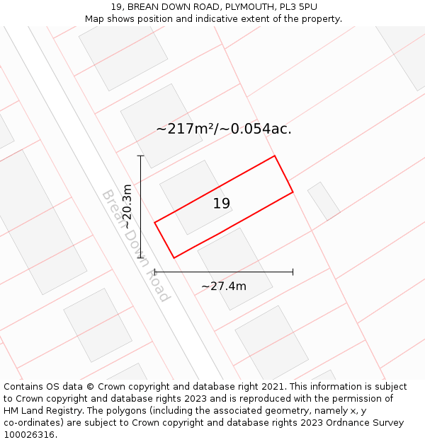 19, BREAN DOWN ROAD, PLYMOUTH, PL3 5PU: Plot and title map