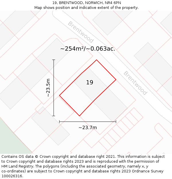 19, BRENTWOOD, NORWICH, NR4 6PN: Plot and title map