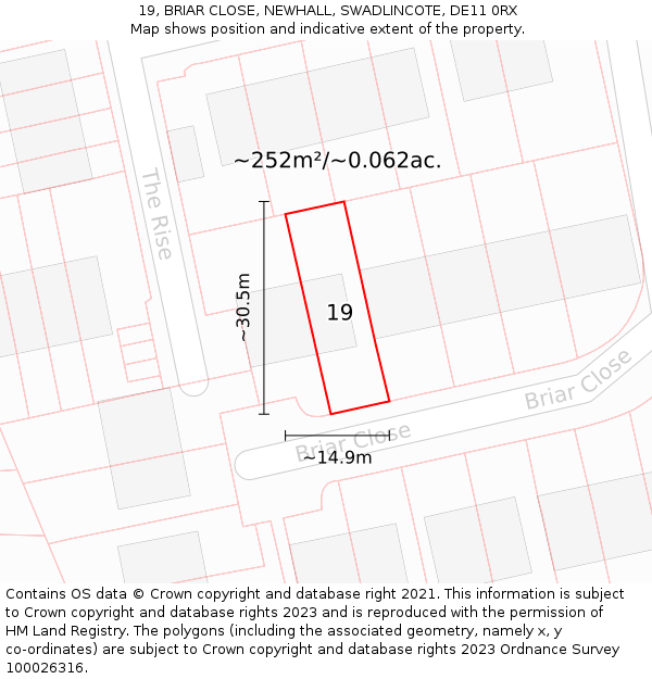 19, BRIAR CLOSE, NEWHALL, SWADLINCOTE, DE11 0RX: Plot and title map
