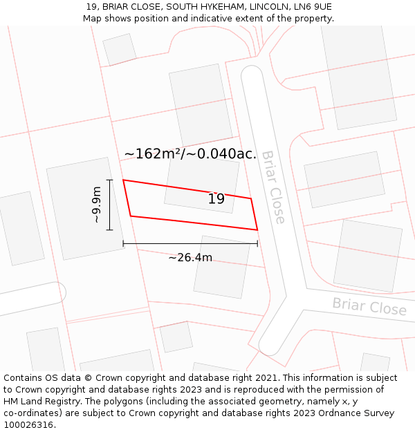 19, BRIAR CLOSE, SOUTH HYKEHAM, LINCOLN, LN6 9UE: Plot and title map