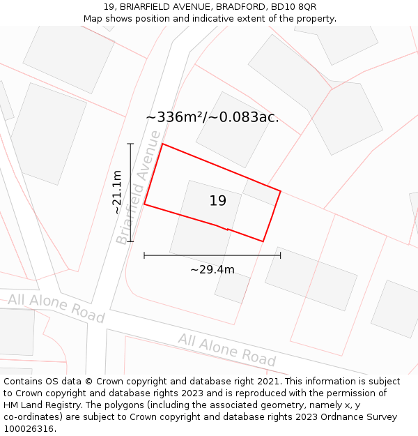 19, BRIARFIELD AVENUE, BRADFORD, BD10 8QR: Plot and title map