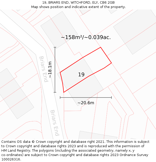 19, BRIARS END, WITCHFORD, ELY, CB6 2GB: Plot and title map