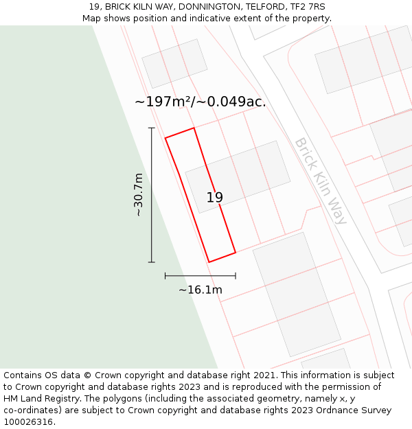 19, BRICK KILN WAY, DONNINGTON, TELFORD, TF2 7RS: Plot and title map