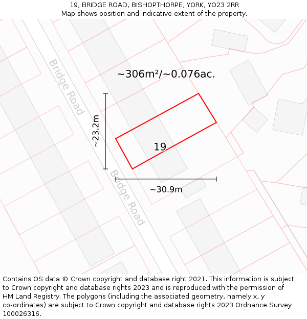 19, BRIDGE ROAD, BISHOPTHORPE, YORK, YO23 2RR: Plot and title map