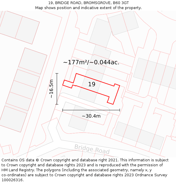 19, BRIDGE ROAD, BROMSGROVE, B60 3GT: Plot and title map