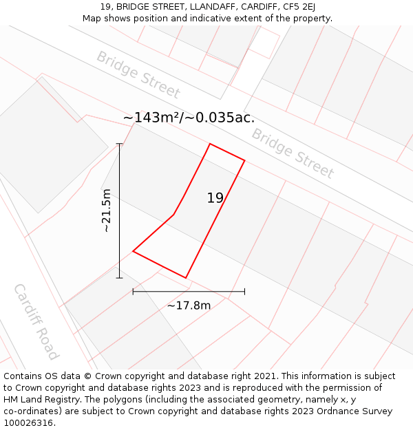 19, BRIDGE STREET, LLANDAFF, CARDIFF, CF5 2EJ: Plot and title map