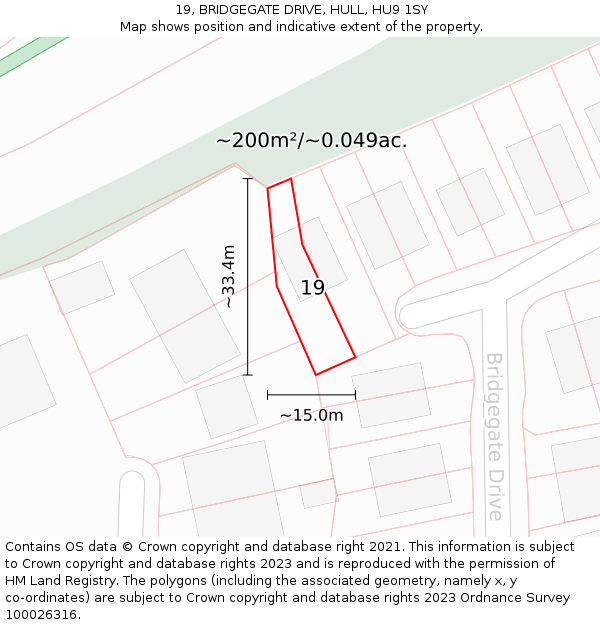 19, BRIDGEGATE DRIVE, HULL, HU9 1SY: Plot and title map