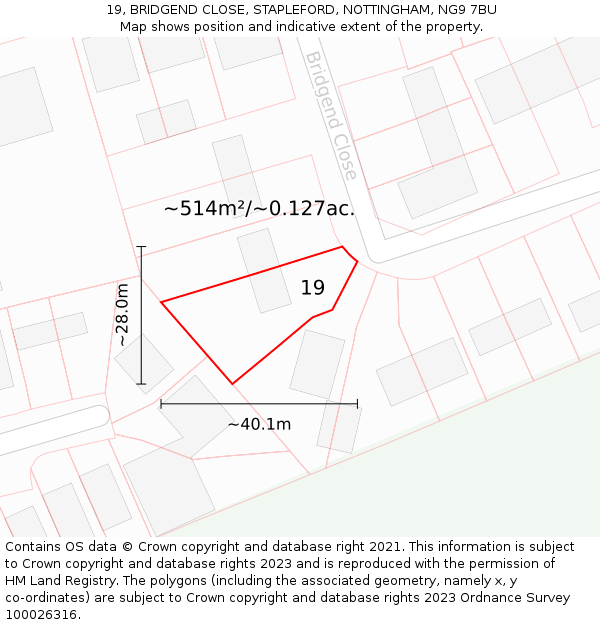 19, BRIDGEND CLOSE, STAPLEFORD, NOTTINGHAM, NG9 7BU: Plot and title map