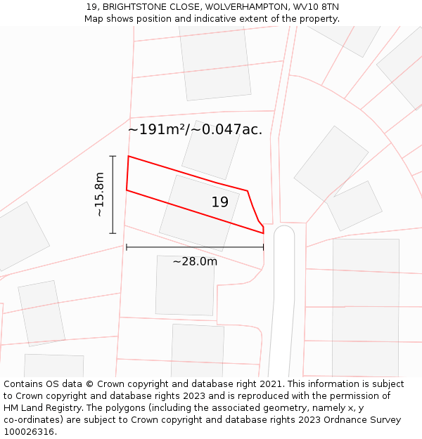 19, BRIGHTSTONE CLOSE, WOLVERHAMPTON, WV10 8TN: Plot and title map