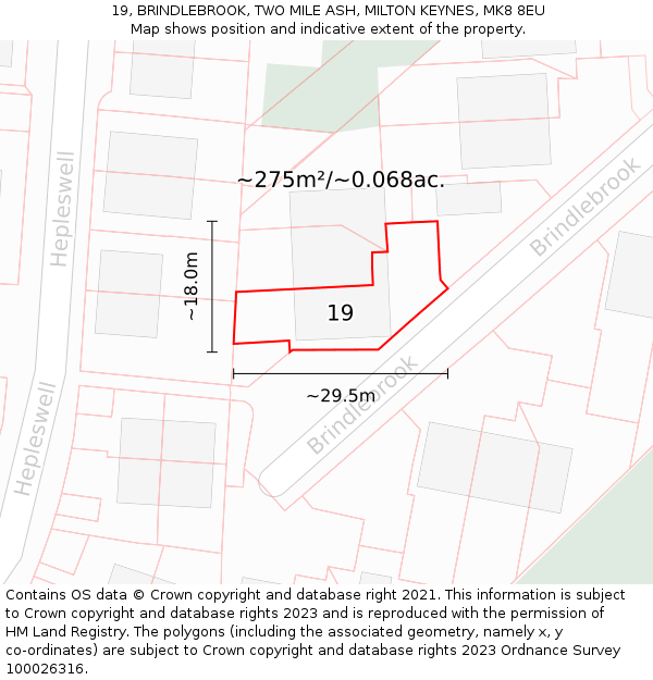 19, BRINDLEBROOK, TWO MILE ASH, MILTON KEYNES, MK8 8EU: Plot and title map