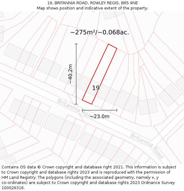 19, BRITANNIA ROAD, ROWLEY REGIS, B65 9NE: Plot and title map