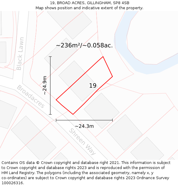 19, BROAD ACRES, GILLINGHAM, SP8 4SB: Plot and title map