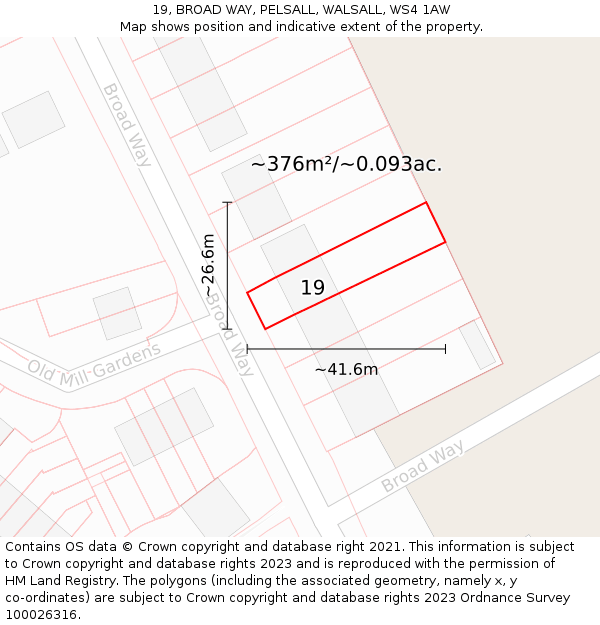 19, BROAD WAY, PELSALL, WALSALL, WS4 1AW: Plot and title map