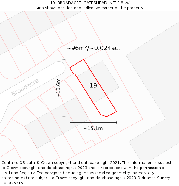 19, BROADACRE, GATESHEAD, NE10 8UW: Plot and title map