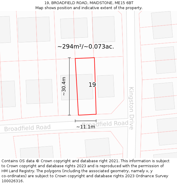 19, BROADFIELD ROAD, MAIDSTONE, ME15 6BT: Plot and title map