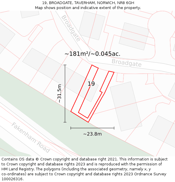 19, BROADGATE, TAVERHAM, NORWICH, NR8 6GH: Plot and title map