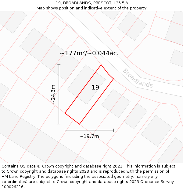 19, BROADLANDS, PRESCOT, L35 5JA: Plot and title map