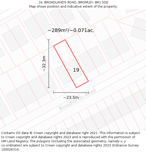 19, BROADLANDS ROAD, BROMLEY, BR1 5DE: Plot and title map