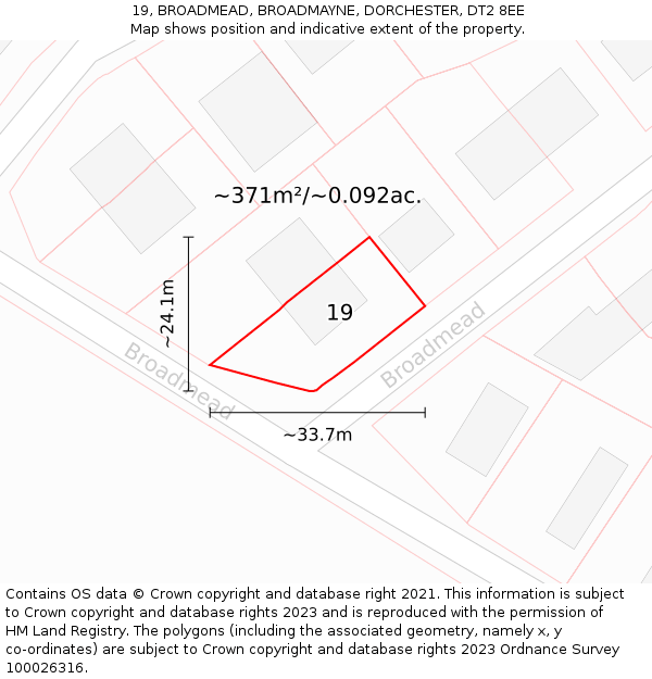 19, BROADMEAD, BROADMAYNE, DORCHESTER, DT2 8EE: Plot and title map