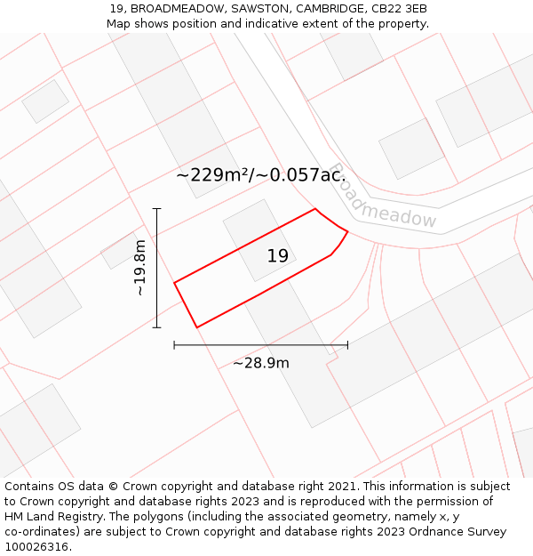 19, BROADMEADOW, SAWSTON, CAMBRIDGE, CB22 3EB: Plot and title map