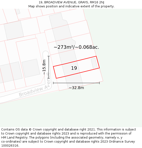 19, BROADVIEW AVENUE, GRAYS, RM16 2NJ: Plot and title map