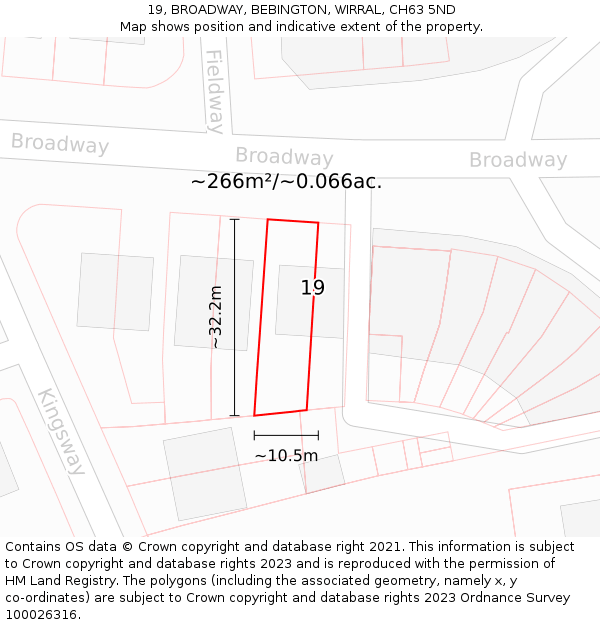 19, BROADWAY, BEBINGTON, WIRRAL, CH63 5ND: Plot and title map