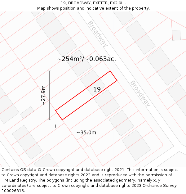 19, BROADWAY, EXETER, EX2 9LU: Plot and title map
