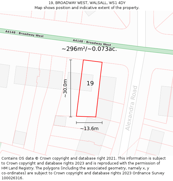19, BROADWAY WEST, WALSALL, WS1 4DY: Plot and title map