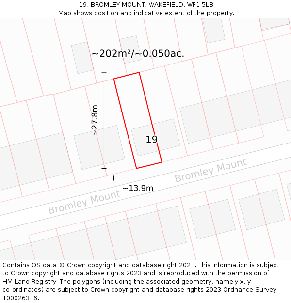 19, BROMLEY MOUNT, WAKEFIELD, WF1 5LB: Plot and title map