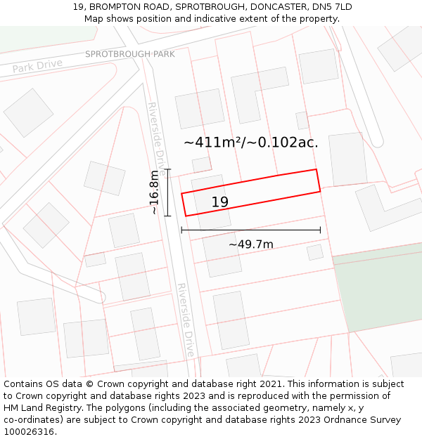 19, BROMPTON ROAD, SPROTBROUGH, DONCASTER, DN5 7LD: Plot and title map