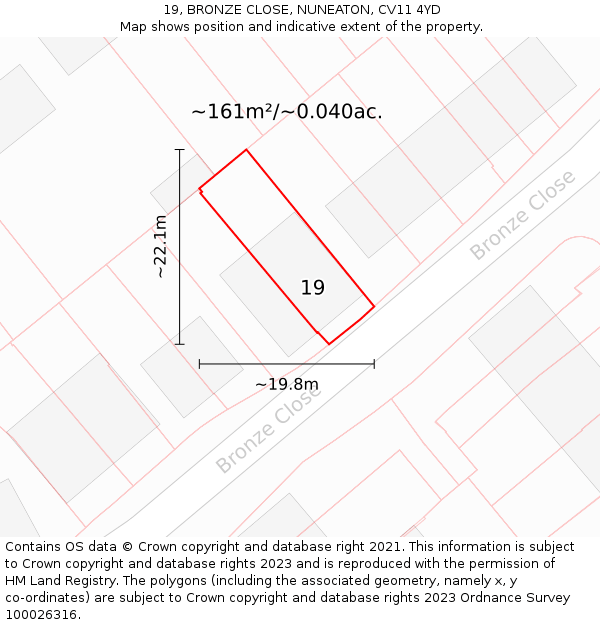 19, BRONZE CLOSE, NUNEATON, CV11 4YD: Plot and title map