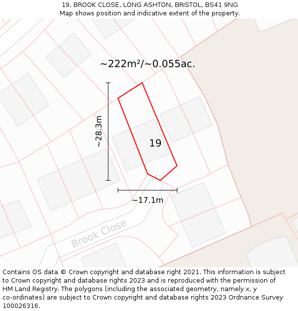 19, BROOK CLOSE, LONG ASHTON, BRISTOL, BS41 9NG: Plot and title map