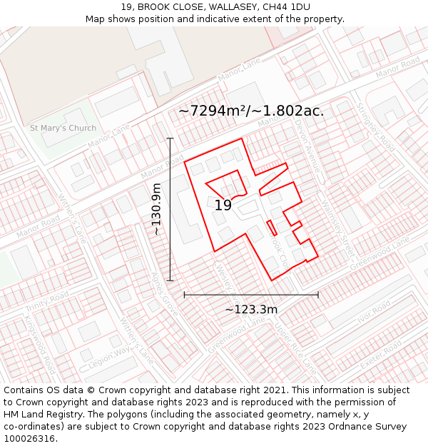19, BROOK CLOSE, WALLASEY, CH44 1DU: Plot and title map