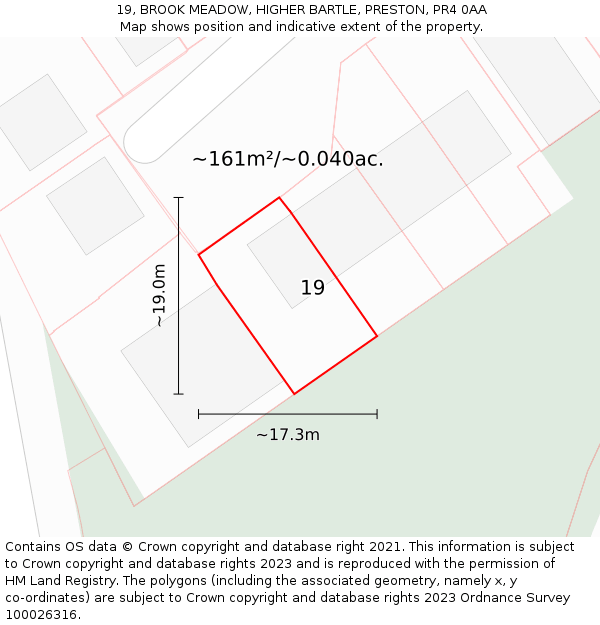 19, BROOK MEADOW, HIGHER BARTLE, PRESTON, PR4 0AA: Plot and title map