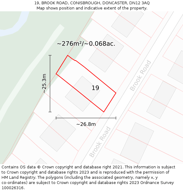 19, BROOK ROAD, CONISBROUGH, DONCASTER, DN12 3AQ: Plot and title map