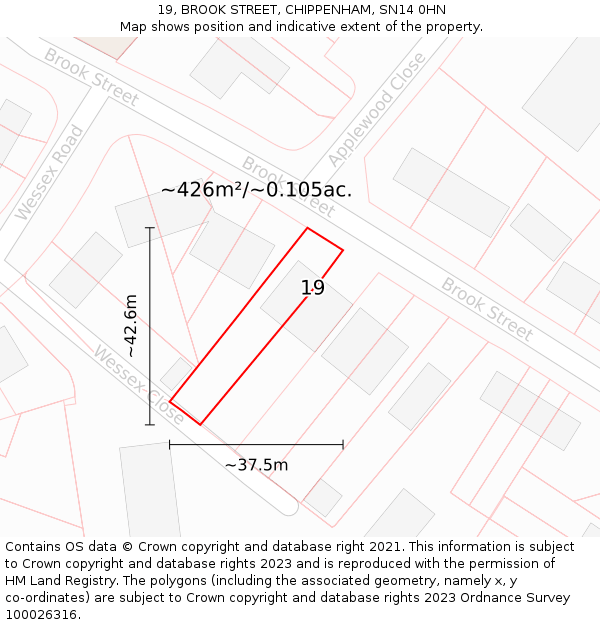 19, BROOK STREET, CHIPPENHAM, SN14 0HN: Plot and title map