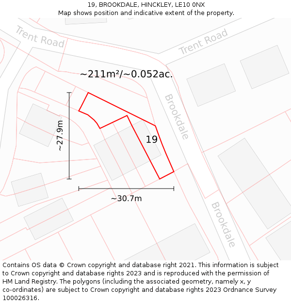 19, BROOKDALE, HINCKLEY, LE10 0NX: Plot and title map