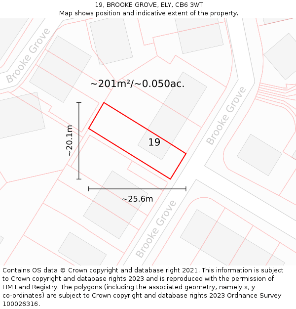 19, BROOKE GROVE, ELY, CB6 3WT: Plot and title map