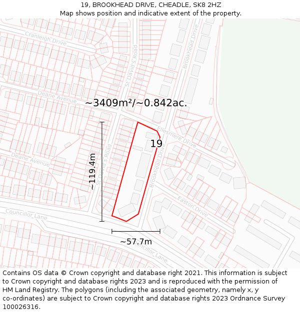 19, BROOKHEAD DRIVE, CHEADLE, SK8 2HZ: Plot and title map