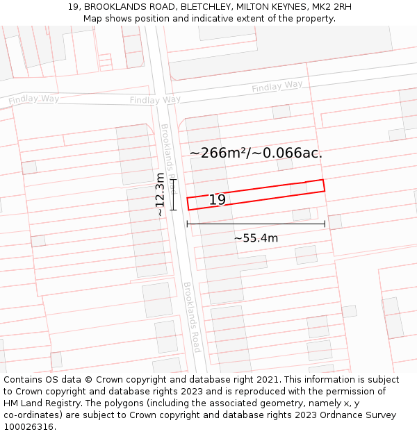 19, BROOKLANDS ROAD, BLETCHLEY, MILTON KEYNES, MK2 2RH: Plot and title map