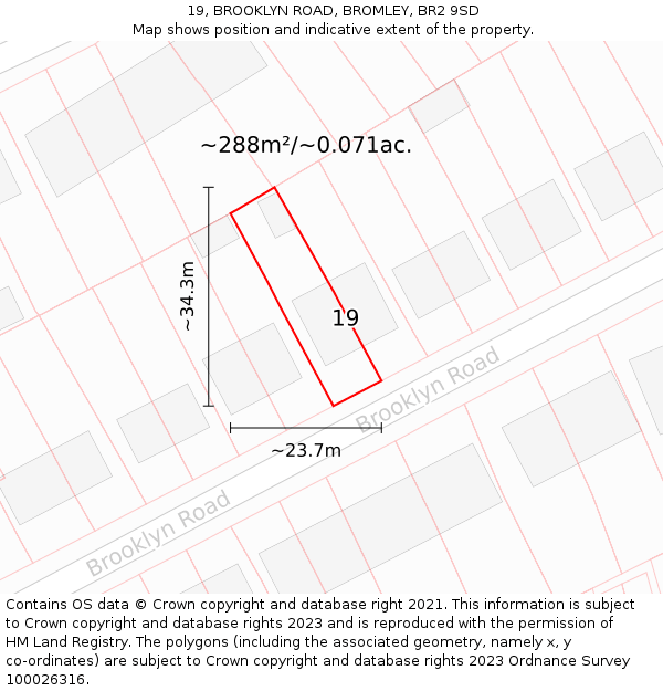 19, BROOKLYN ROAD, BROMLEY, BR2 9SD: Plot and title map