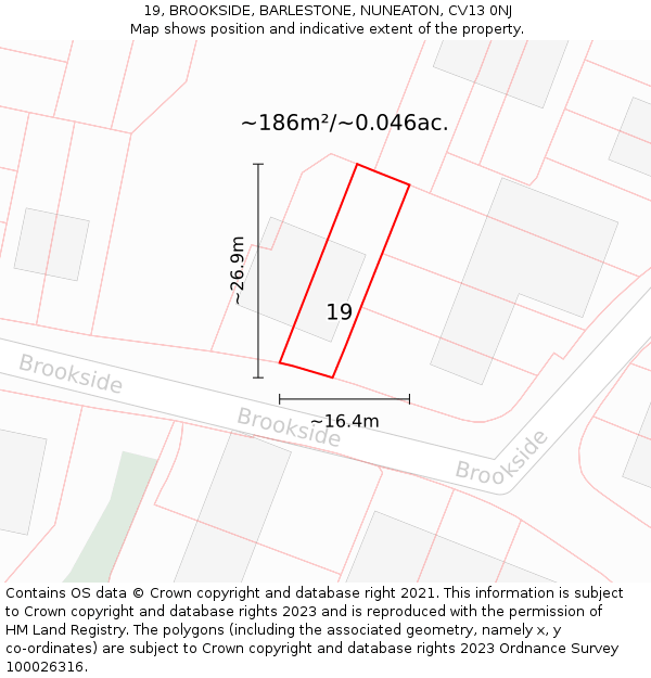 19, BROOKSIDE, BARLESTONE, NUNEATON, CV13 0NJ: Plot and title map